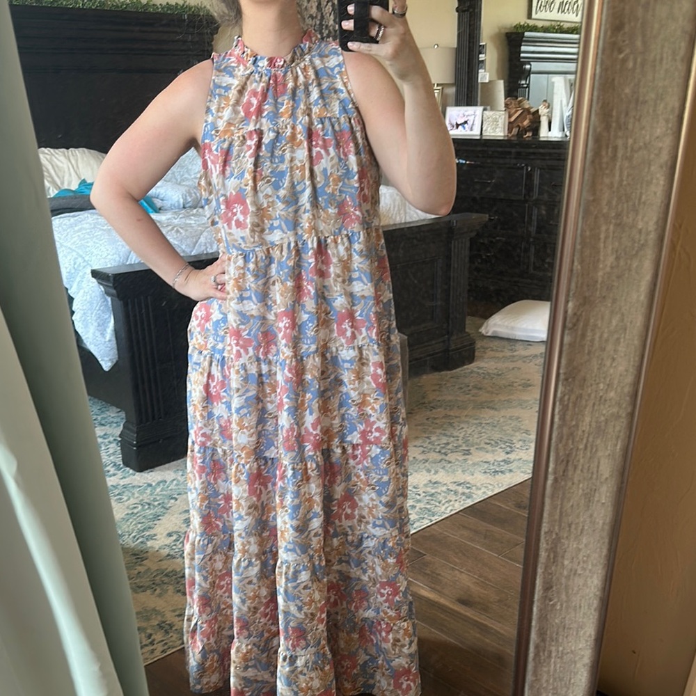 Pink and Blue Halter Maxi Sundress